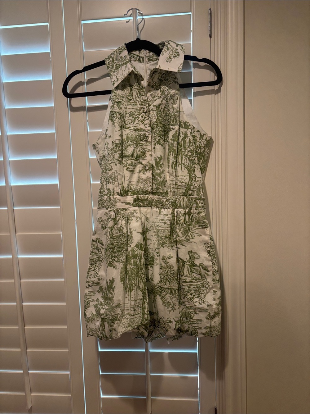 Petersyn Green Toile Print Women's Shorts Romper